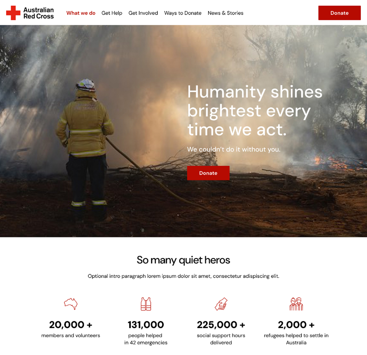 Red Cross website update - home page design concept